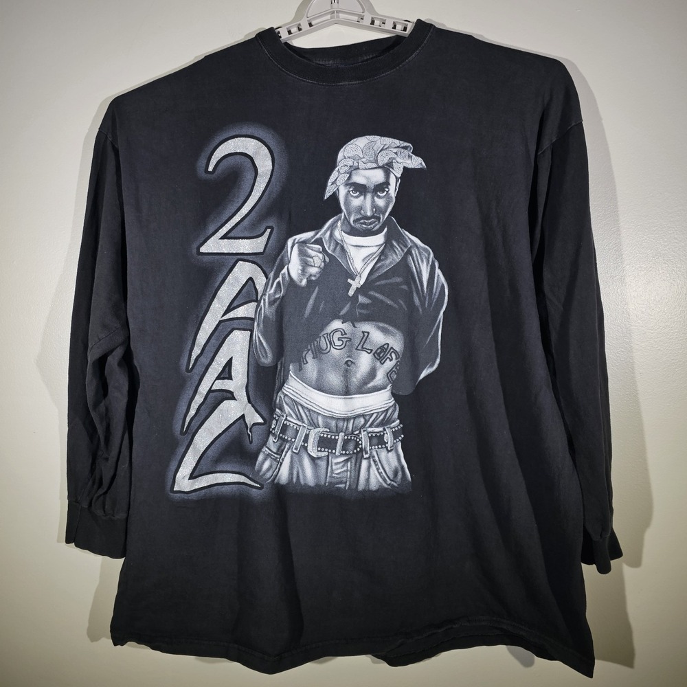 2Pac Vintage T-Shirt Men's Size 5X Long Sleeve Rap Tee Black Graffiti Baggy Y2K